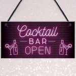 Cocktail Bar OPEN Hanging Home Bar Man Cave Decor Sign Garden