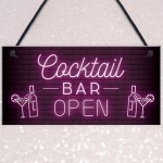 Cocktail Bar OPEN Hanging Home Bar Man Cave Decor Sign Garden