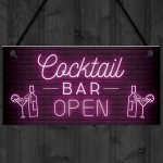 Cocktail Bar OPEN Hanging Home Bar Man Cave Decor Sign Garden