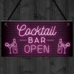 Cocktail Bar OPEN Hanging Home Bar Man Cave Decor Sign Garden