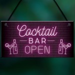 Cocktail Bar OPEN Hanging Home Bar Man Cave Decor Sign Garden