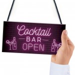 Cocktail Bar OPEN Hanging Home Bar Man Cave Decor Sign Garden