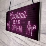 Cocktail Bar OPEN Hanging Home Bar Man Cave Decor Sign Garden