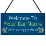 Personalised Happy Hour Home Bar Sign Novelty Bar Decor Plaque