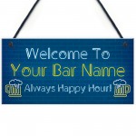 Personalised Happy Hour Home Bar Sign Novelty Bar Decor Plaque