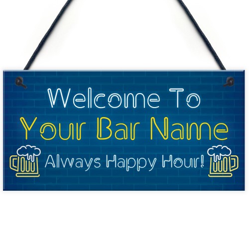 Personalised Happy Hour Home Bar Sign Novelty Bar Decor Plaque