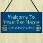 Personalised Happy Hour Home Bar Sign Novelty Bar Decor Plaque