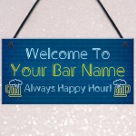 Personalised Happy Hour Home Bar Sign Novelty Bar Decor Plaque