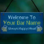 Personalised Happy Hour Home Bar Sign Novelty Bar Decor Plaque