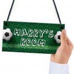 Personalised Football Themed Hanging Sign For Boys Bedroom