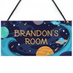 Personalised Bedroom Sign For Boy Space Theme Wall Plaque