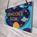 Personalised Bedroom Sign For Boy Space Theme Wall Plaque