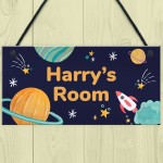 Personalised Bedroom Sign For Son Space Theme Wall Plaque