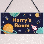 Personalised Bedroom Sign For Son Space Theme Wall Plaque