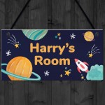 Personalised Bedroom Sign For Son Space Theme Wall Plaque