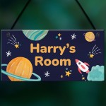 Personalised Bedroom Sign For Son Space Theme Wall Plaque