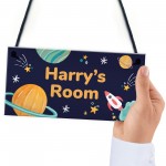 Personalised Bedroom Sign For Son Space Theme Wall Plaque