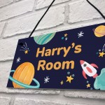 Personalised Bedroom Sign For Son Space Theme Wall Plaque