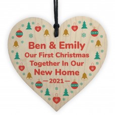 Personalised First Christmas In Our New Home Wood Heart Bauble