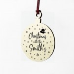 Personalised Christmas With The Any Surname Wood Tree Decoration