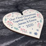 Personalised First Christmas As A Couple Wood Bauble Tree Decor
