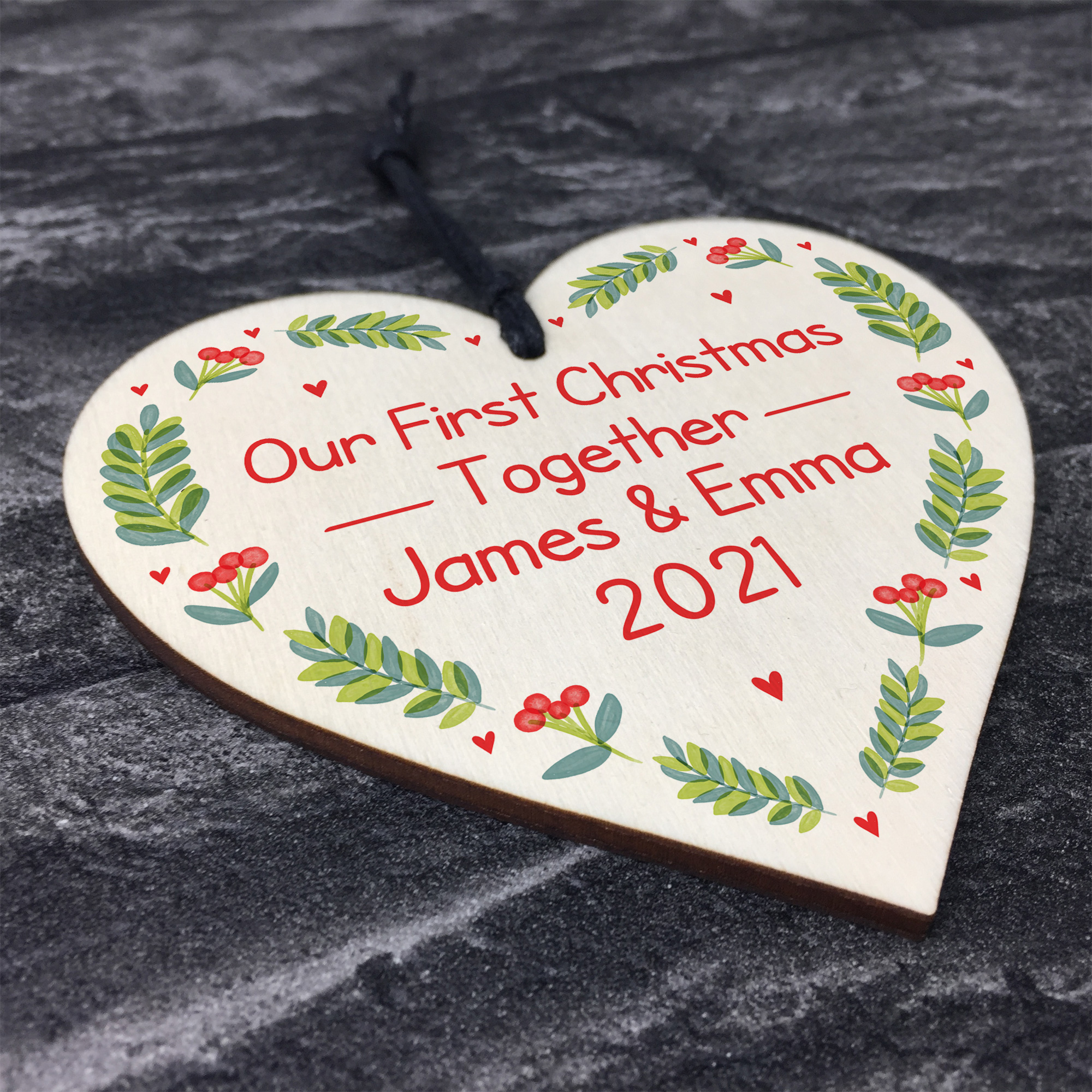 Our First Christmas Together Bauble Wood Heart Tree Decoration