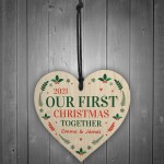 Personalised Our First 1st Christmas Together Bauble Wood Heart