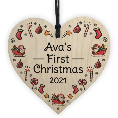 1st Christmas Bauble Tree Decoration Personalised New Baby Heart