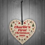 Personalised Baby's First 1st Christmas Bauble Wood Heart Decor