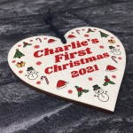 Personalised Baby's First 1st Christmas Bauble Wood Heart Decor