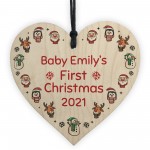 Babys 1st Christmas Bauble ANY NAME Personalised Wood Heart 