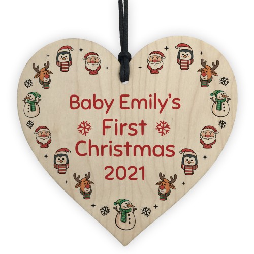 Babys 1st Christmas Bauble ANY NAME Personalised Wood Heart 