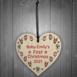Babys 1st Christmas Bauble ANY NAME Personalised Wood Heart 
