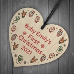 Babys 1st Christmas Bauble ANY NAME Personalised Wood Heart 