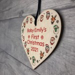 Babys 1st Christmas Bauble ANY NAME Personalised Wood Heart 