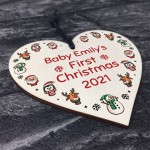 Babys 1st Christmas Bauble ANY NAME Personalised Wood Heart 