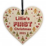 Cute Personalised Baby's First 1st Christmas Bauble Wood Heart