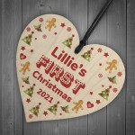 Cute Personalised Baby's First 1st Christmas Bauble Wood Heart