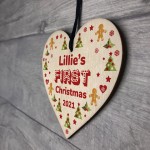 Cute Personalised Baby's First 1st Christmas Bauble Wood Heart