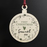 Baby Boys 1st First Christmas Bauble Personalised Wood Decor