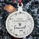 Baby Boys 1st First Christmas Bauble Personalised Wood Decor