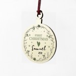 Baby Boys 1st First Christmas Bauble Personalised Wood Decor