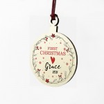 Babys 1st First Christmas Bauble Personalised Wood Hanging Decor