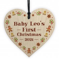 Baby's First 1st Christmas Bauble Personalised Wood Heart Decor
