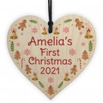 Personalised 1st Christmas Bauble New Baby Wood Heart Decoration
