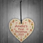 Personalised 1st Christmas Bauble New Baby Wood Heart Decoration
