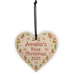 Personalised 1st Christmas Bauble New Baby Wood Heart Decoration