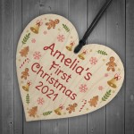 Personalised 1st Christmas Bauble New Baby Wood Heart Decoration