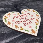 Personalised 1st Christmas Bauble New Baby Wood Heart Decoration