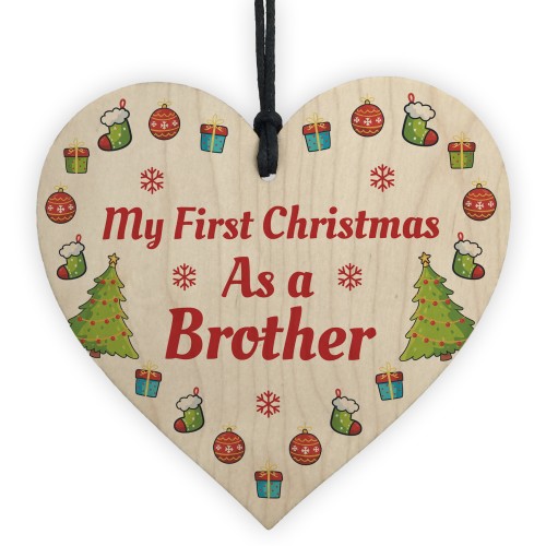My First Christmas As A Brother Wooden Heart Hanging Tree Decor